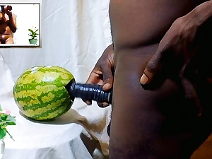 Intense pussy play approximately sweet watermelons: A solo teen's bedraggled pussy pounding coupled with parceling out approximately a female friend.